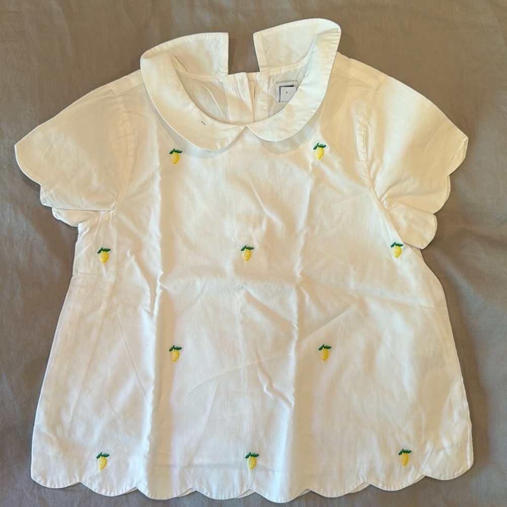 Janie and Jack 3t white blouse with engraved lemons NEW washed but never worn